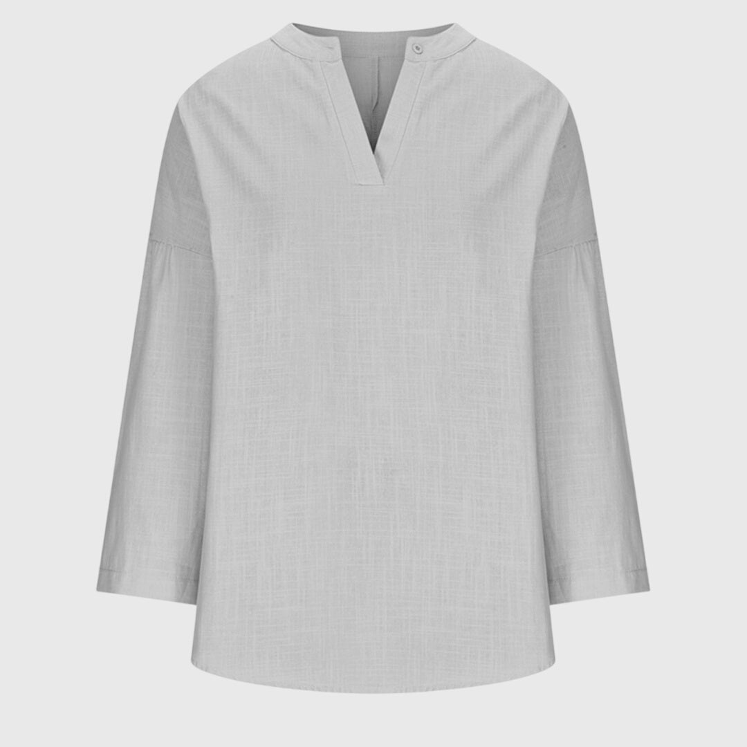Camisa feminina fluida manga longa gola redonda corte relaxado