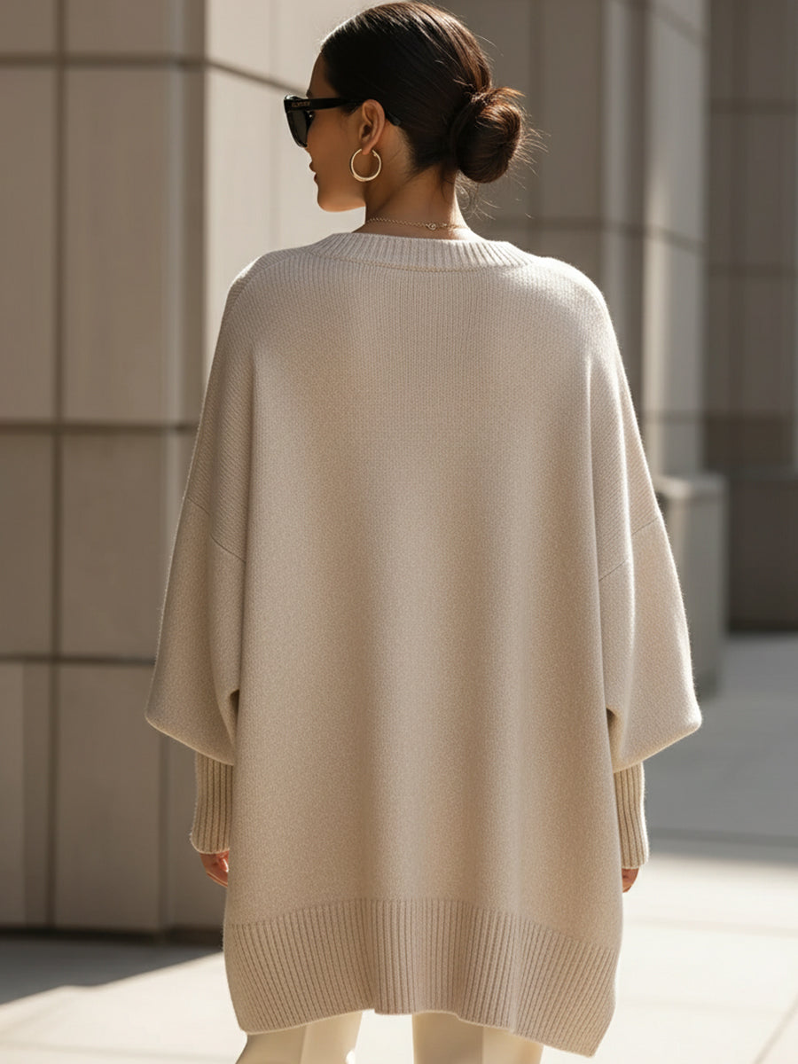 Camisola oversize mulher relaxed fit com gola redonda canelada