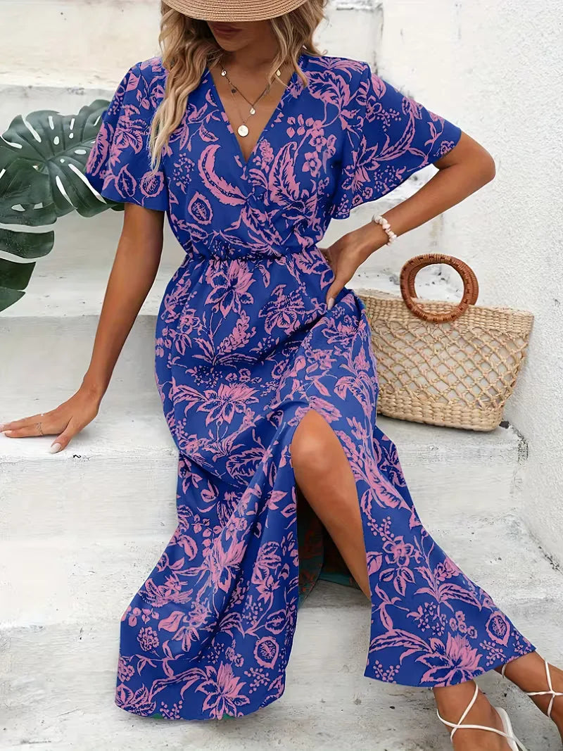 Vestido Envolvente Floral de Verão | Estampa Bohemia, Manga Curta