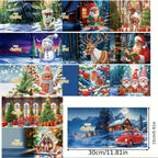 Kit de cartões de Natal com diamond painting 12 unidades Pai Natal e animais DIY