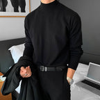 Camisola homem gola alta malha canelada estilo old money