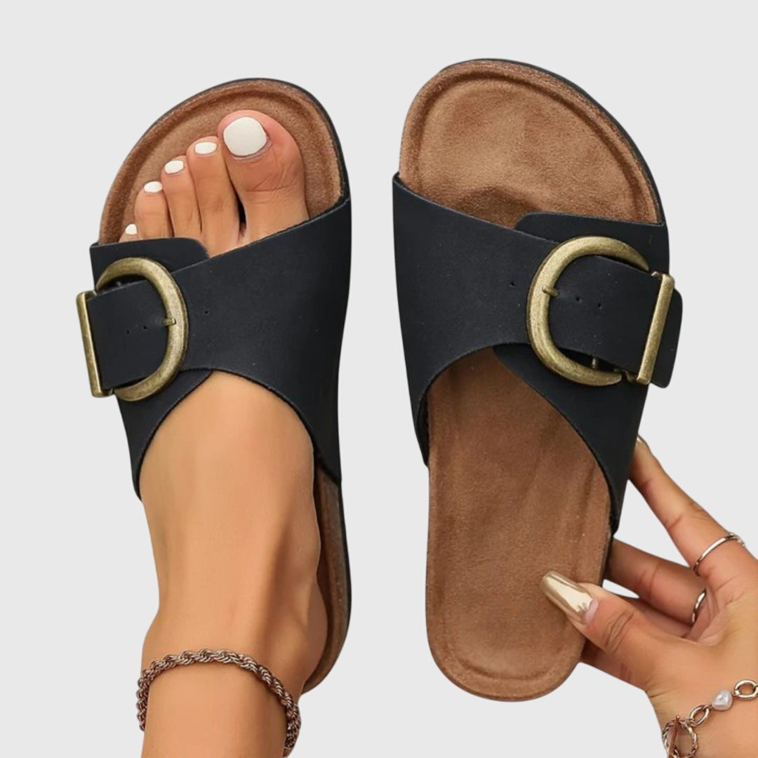 Sandálias Femininas Confortáveis | Sem Cadarço com Fivela | Bege, Preto, Cáqui