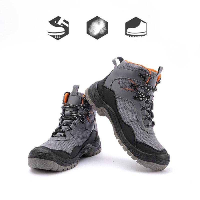 Sapatos de segurança com biqueira de aço e malha respirável antifuros ISO 20345