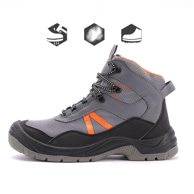 Sapatos de segurança com biqueira de aço e malha respirável antifuros ISO 20345