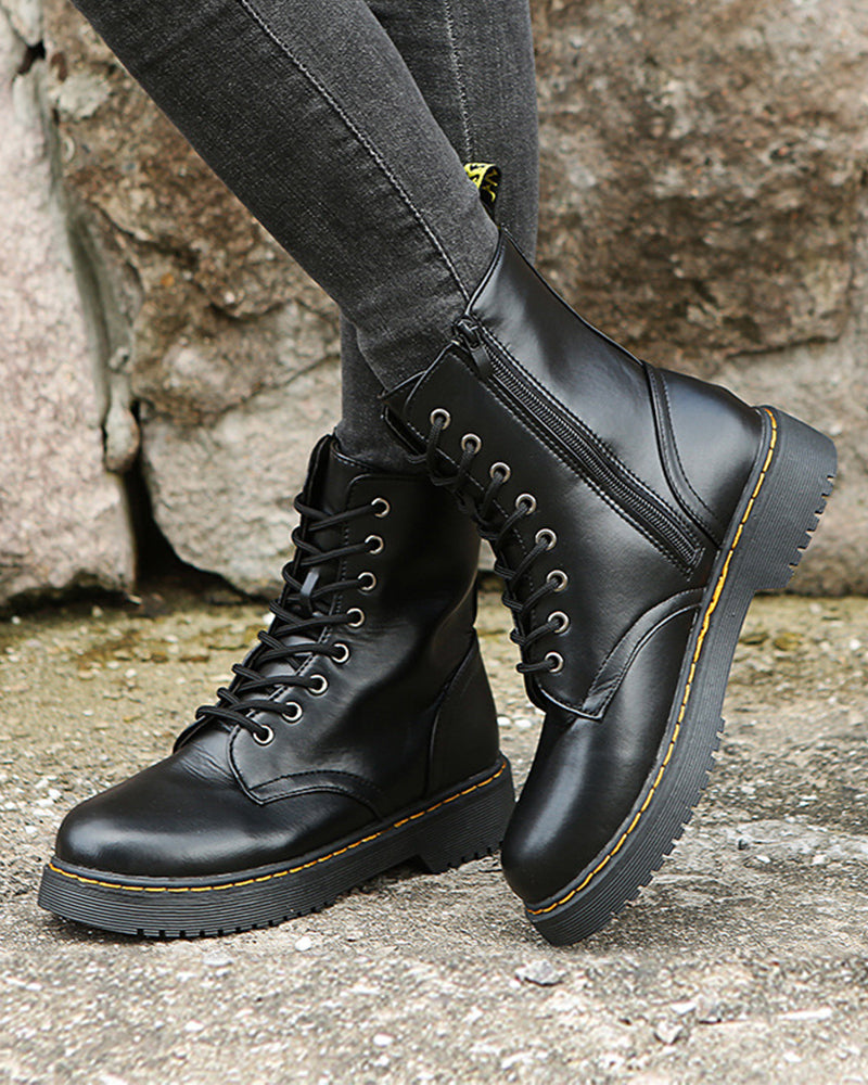 Botins femininos couro plataforma estilo casual urbano