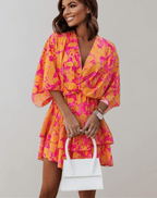 Vestido feminino midi decote V manga morcego em várias cores