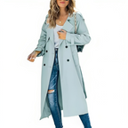 Trench coat feminina corte ajustado gola lapela com cinto removível