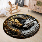 Tapete redondo decorativo antiderrapante com design dragão em poliéster, 80cm 100cm 120cm