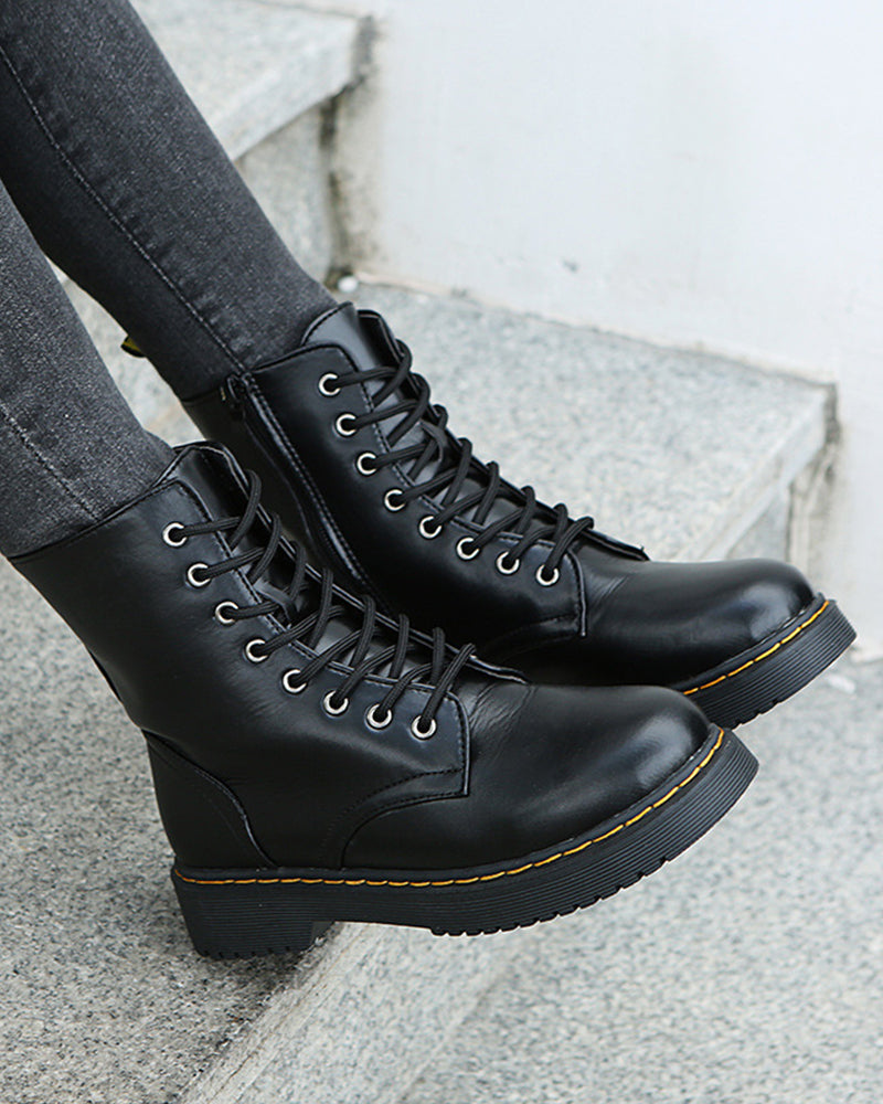 Botins femininos couro plataforma estilo casual urbano