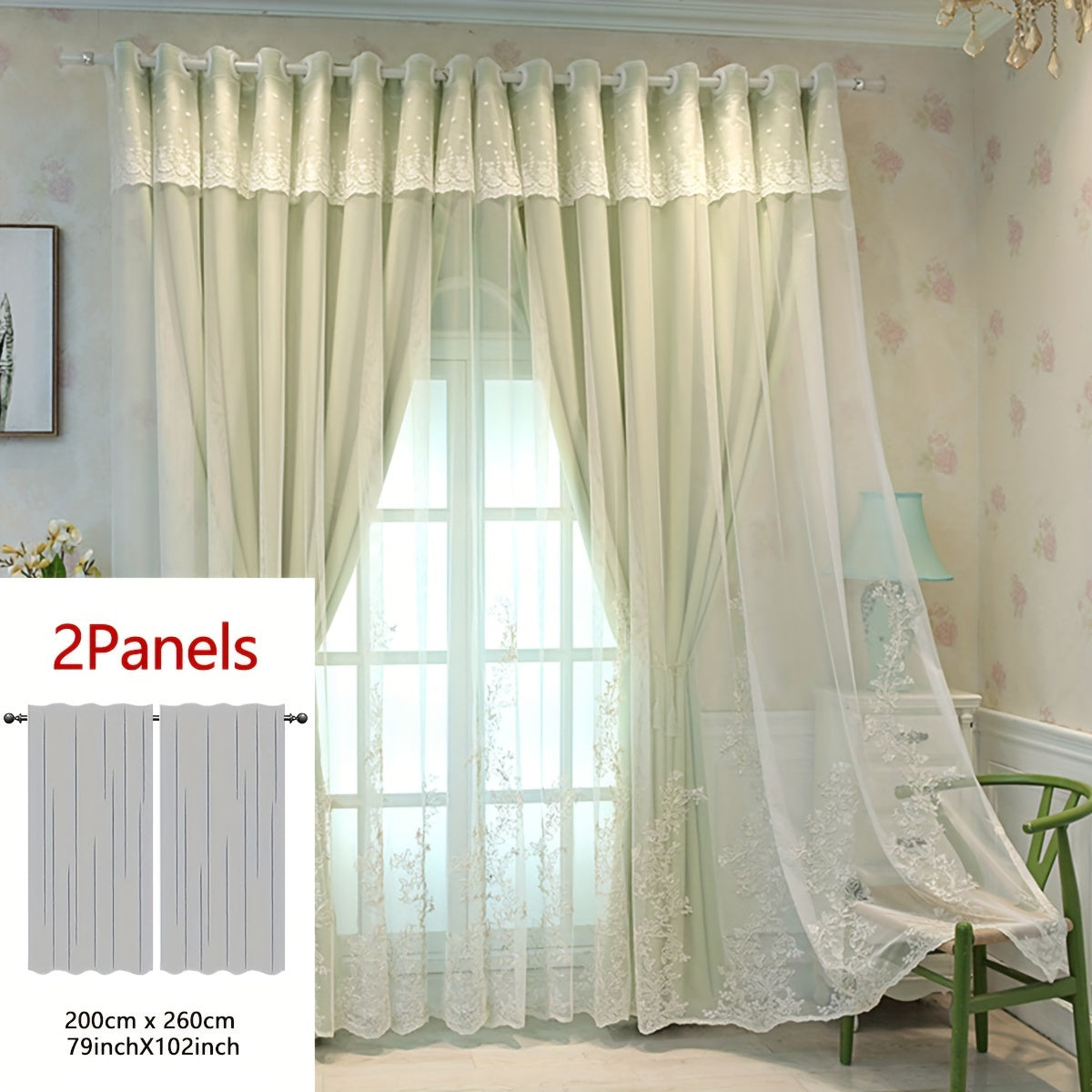 Cortinas bordadas fadas conjunto 2 painéis com filtragem de luz e argolas em poliéster