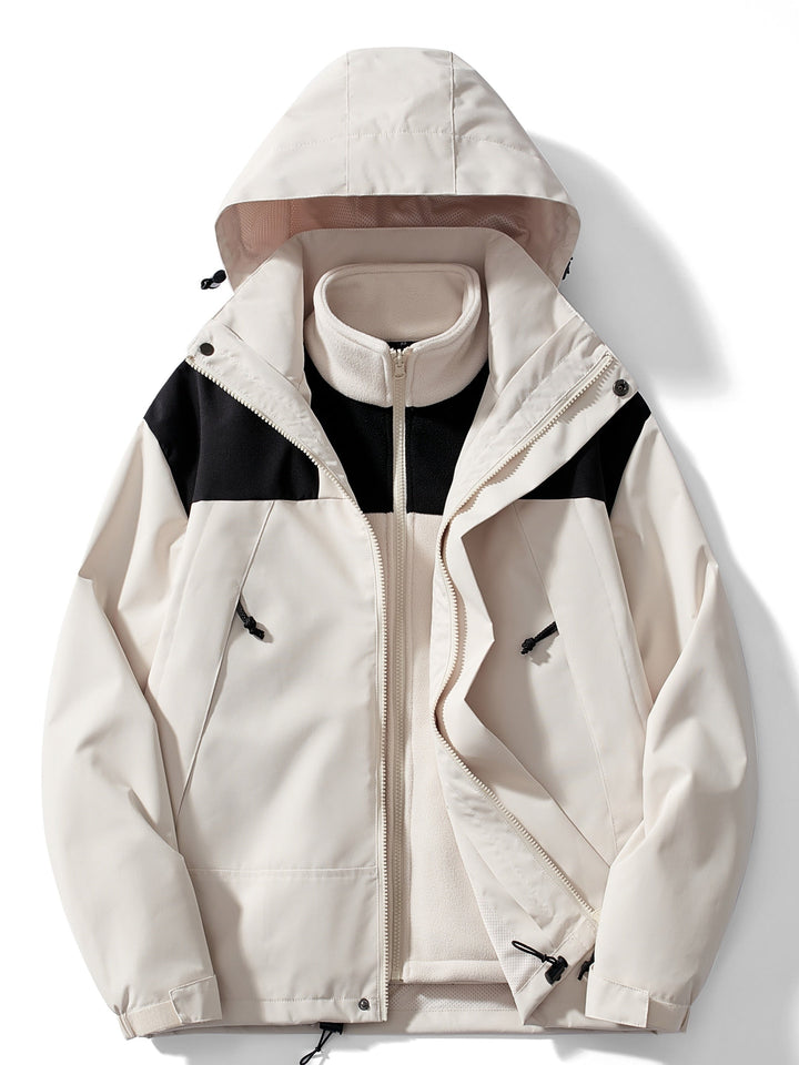 Jaqueta outdoor 3 em 1 impermeável corta-vento com forro polar removível e capuz