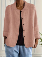 Cardigan feminino algodão linho leve estilo camisa corte relaxado