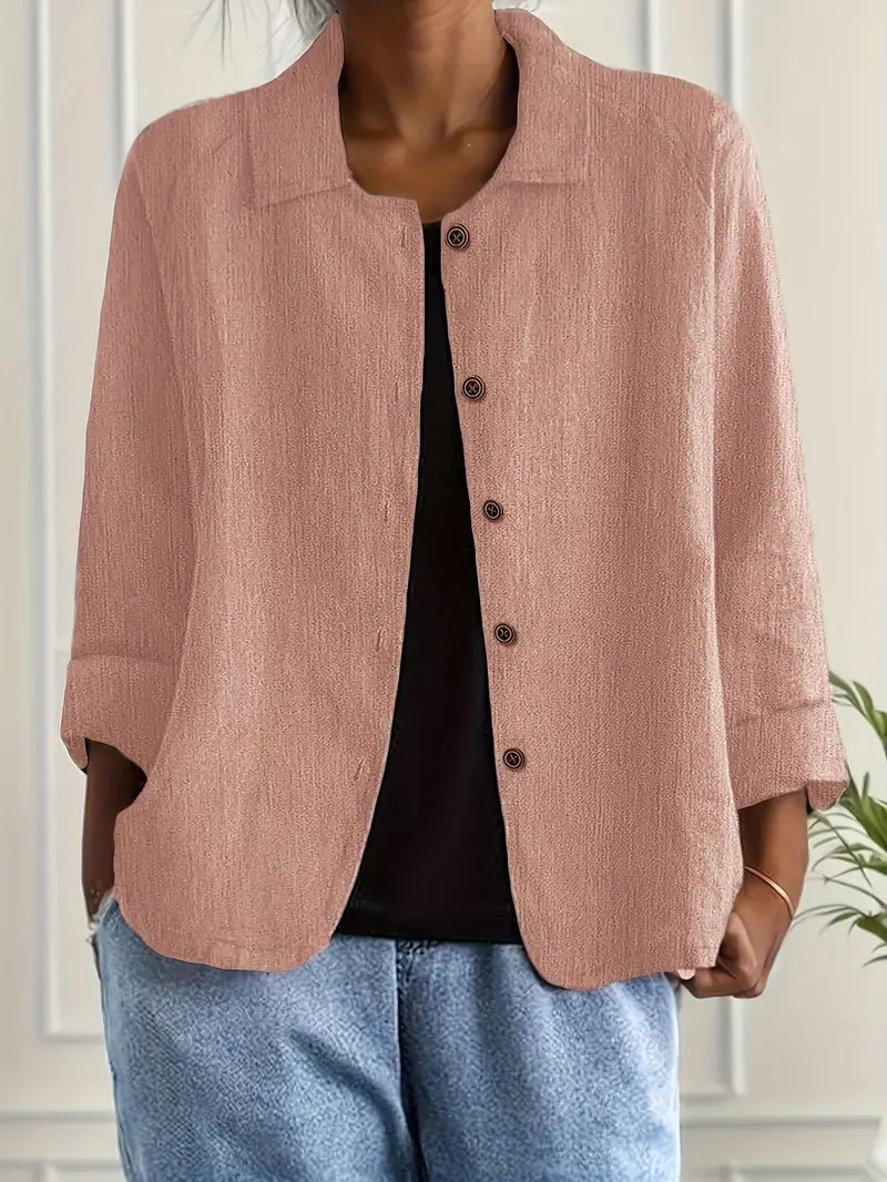 Cardigan feminino algodão linho leve estilo camisa corte relaxado
