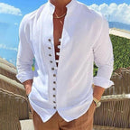 Camisa de algodão manga longa masculina caimento relaxado