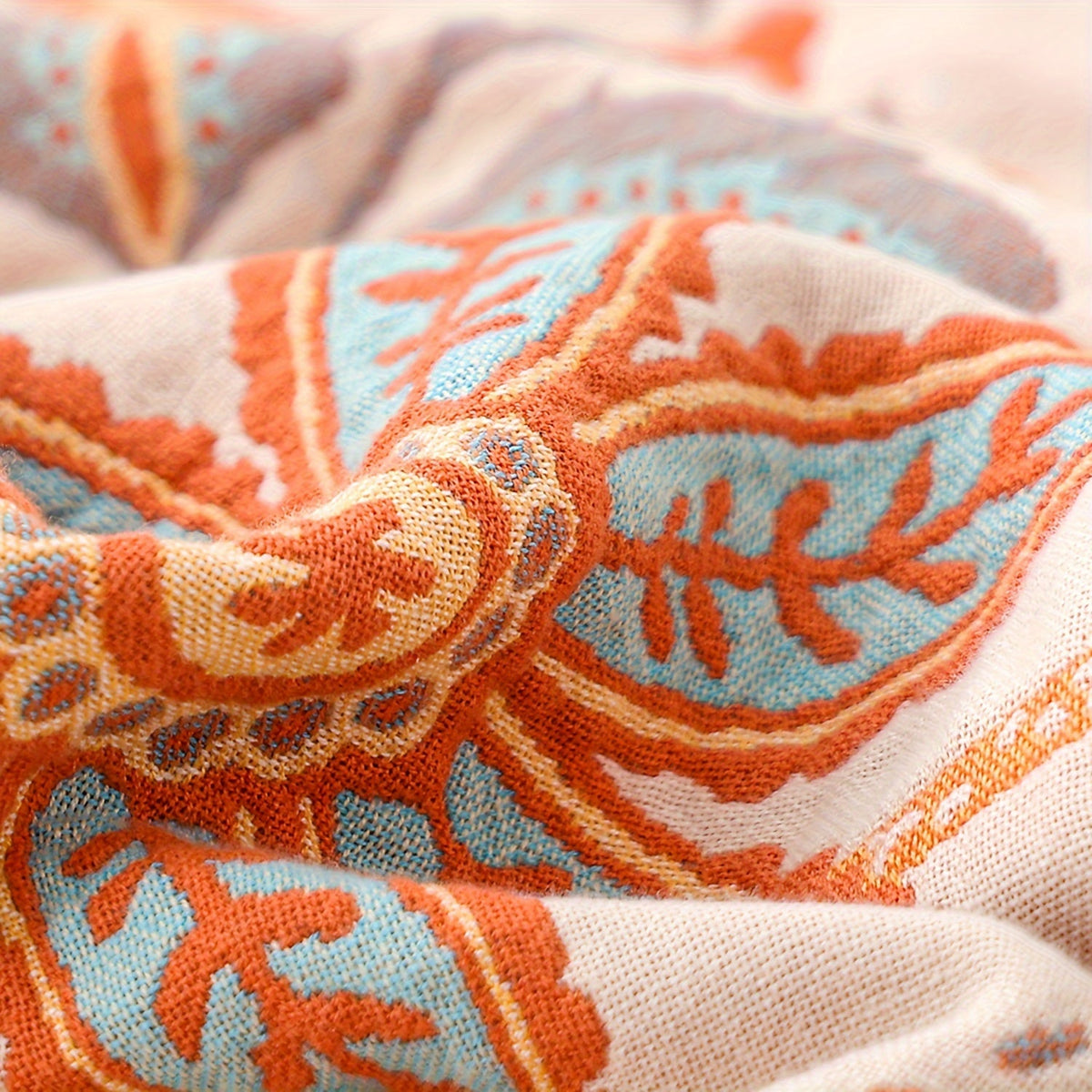 Manta de algodão com borla estilo boémio, padrão floral jacquard 200x230 cm