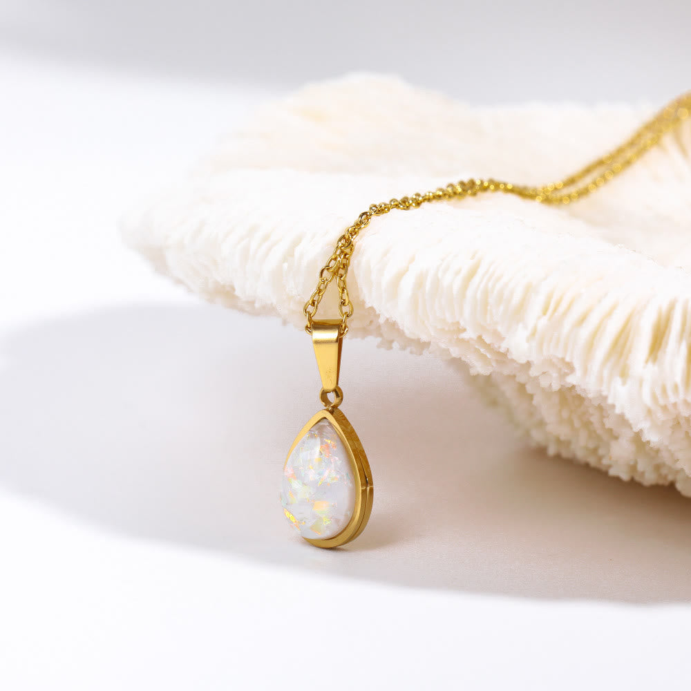 Colar pingente opala natural 18K em forma de gota, ouro minimalista elegante