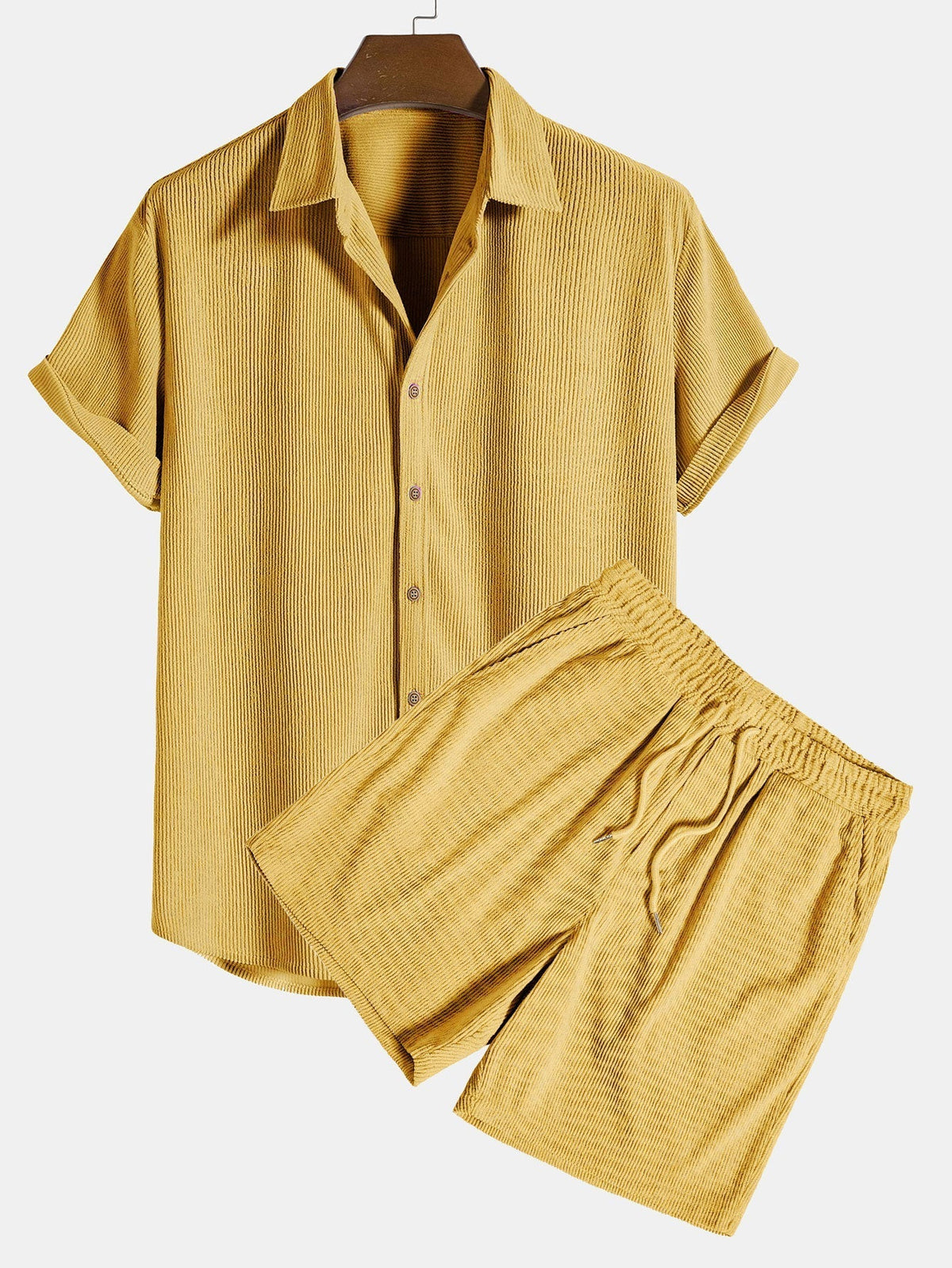 Conjunto masculino de verão manga curta com calças coordenadas, tecido respirável regular fit