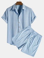 Conjunto masculino de verão manga curta com calças coordenadas, tecido respirável regular fit