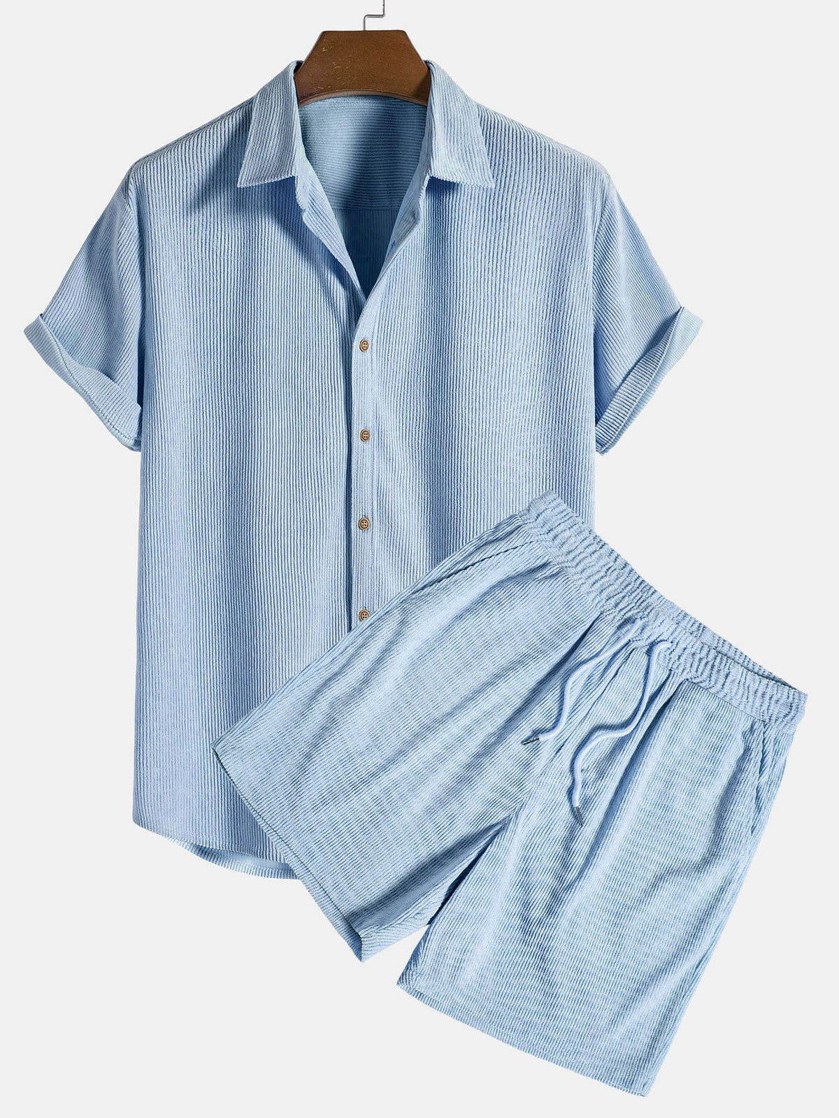 Conjunto masculino de verão manga curta com calças coordenadas, tecido respirável regular fit
