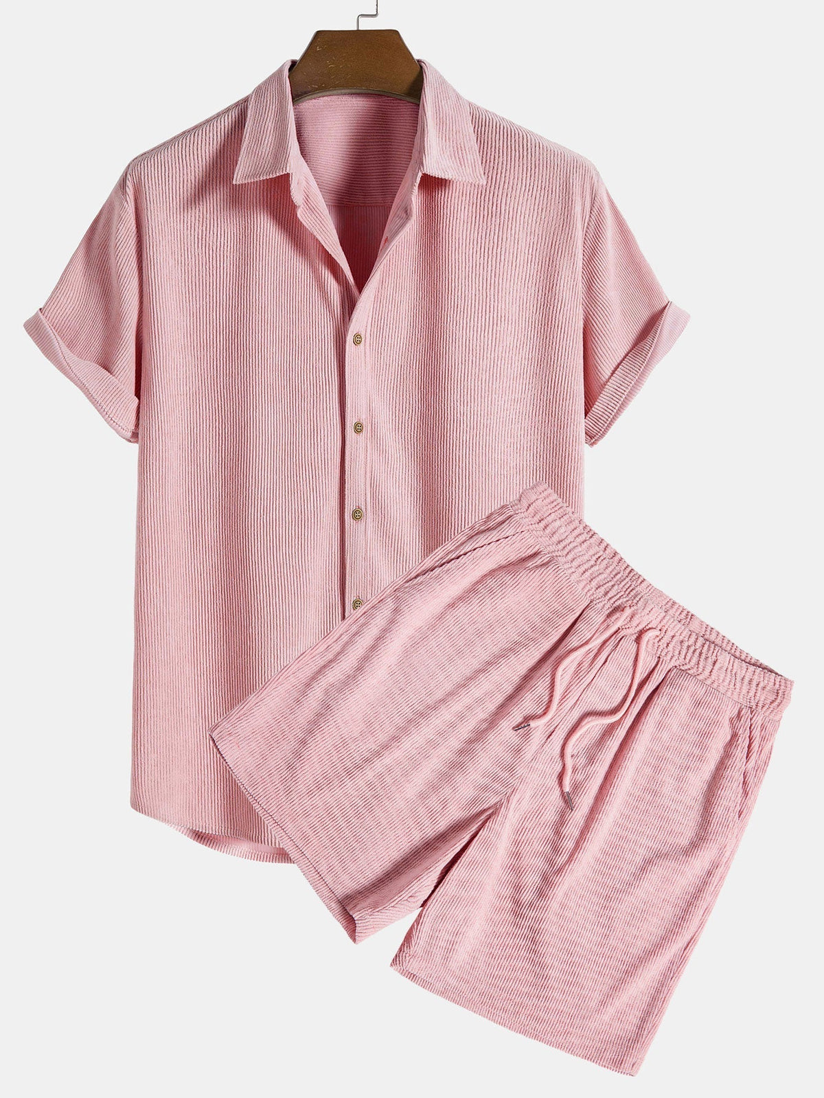 Conjunto masculino de verão manga curta com calças coordenadas, tecido respirável regular fit