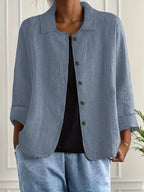 Cardigan feminino algodão linho leve estilo camisa corte relaxado