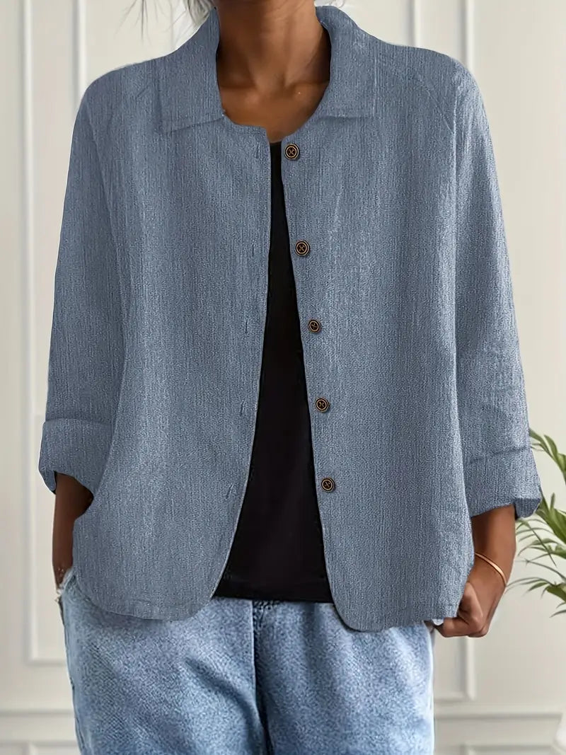 Cardigan feminino algodão linho leve estilo camisa corte relaxado