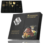 Conjunto de talheres em aço inox 24 peças com acabamento dourado e cabos coloridos preto, branco e rosa