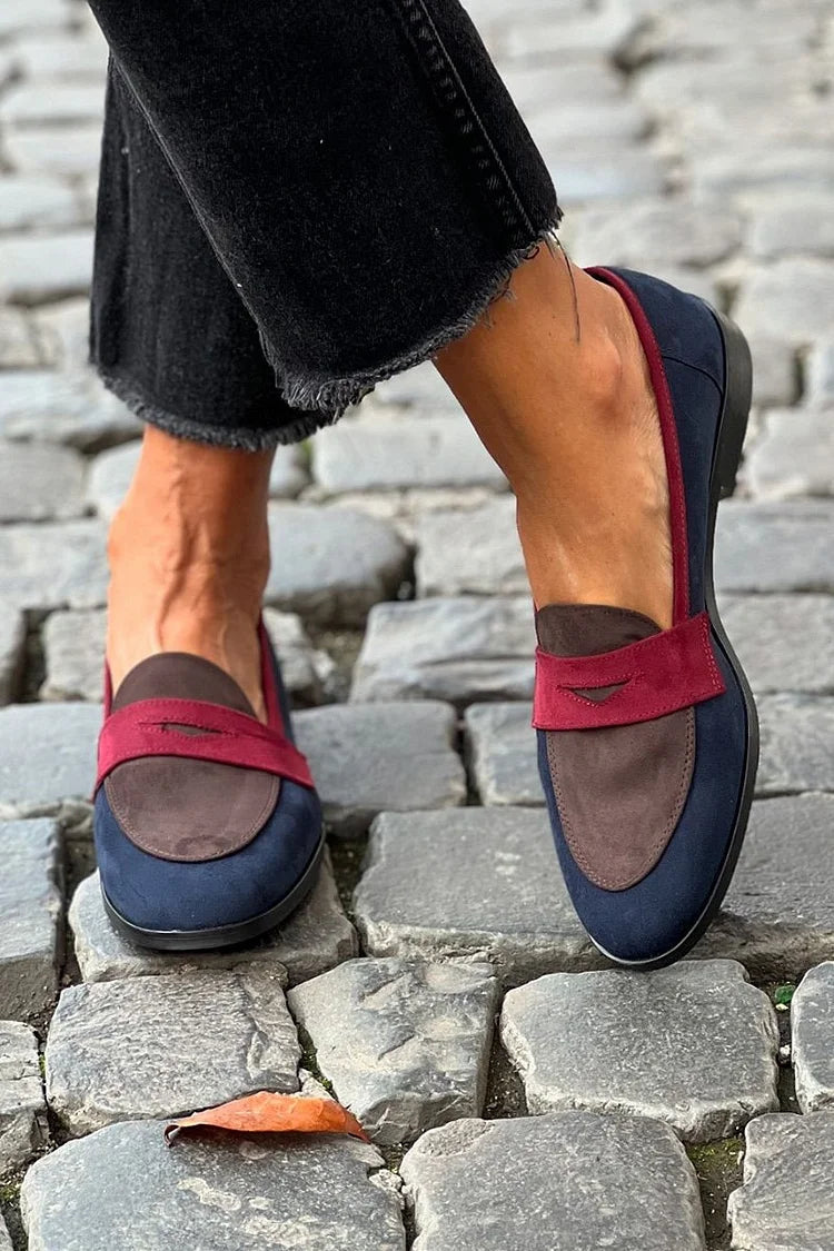 Mocassim feminino bico redondo salto baixo azul