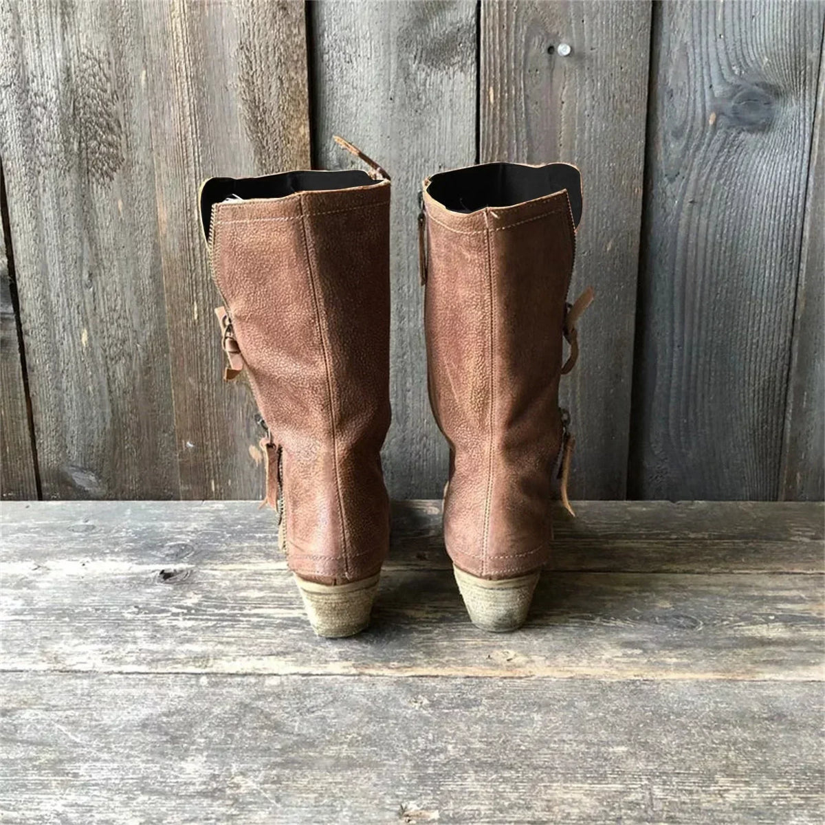Botas de outono femininas cano alto couro resistente à água estilo ocidental