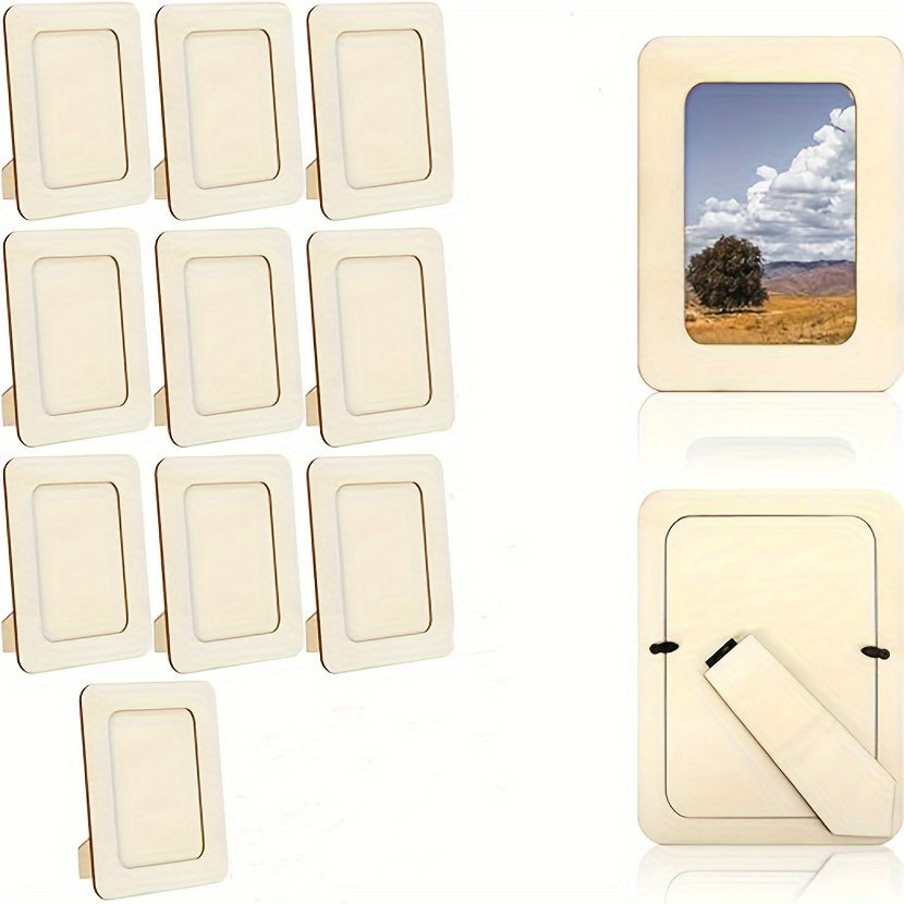 Porta-retratos de madeira DIY conjunto de 10, 15,24 cm, estilo contemporâneo bege claro