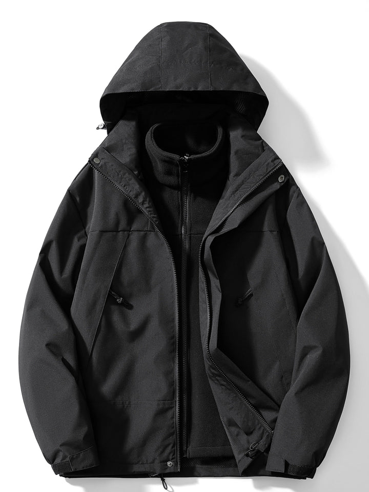 Jaqueta outdoor 3 em 1 impermeável corta-vento com forro polar removível e capuz