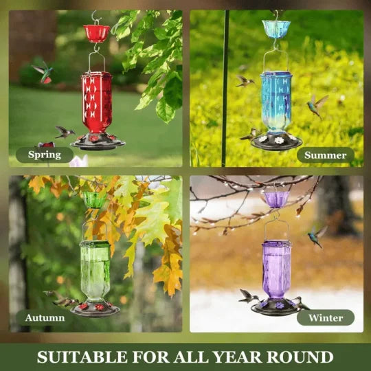 Alimentador de beija-flor de vidro 24oz à prova de vazamento com 6 portas em flor e anti-formigas