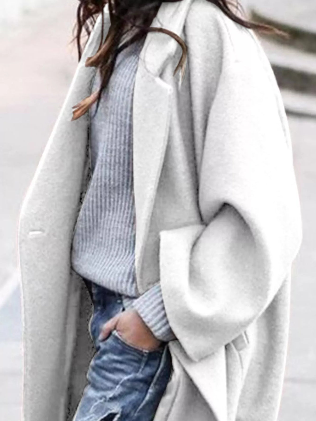 Casaco longo feminino oversized de inverno com fecho de botão único