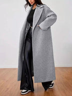 Casaco longo oversized feminino com gola lapela em cinzento