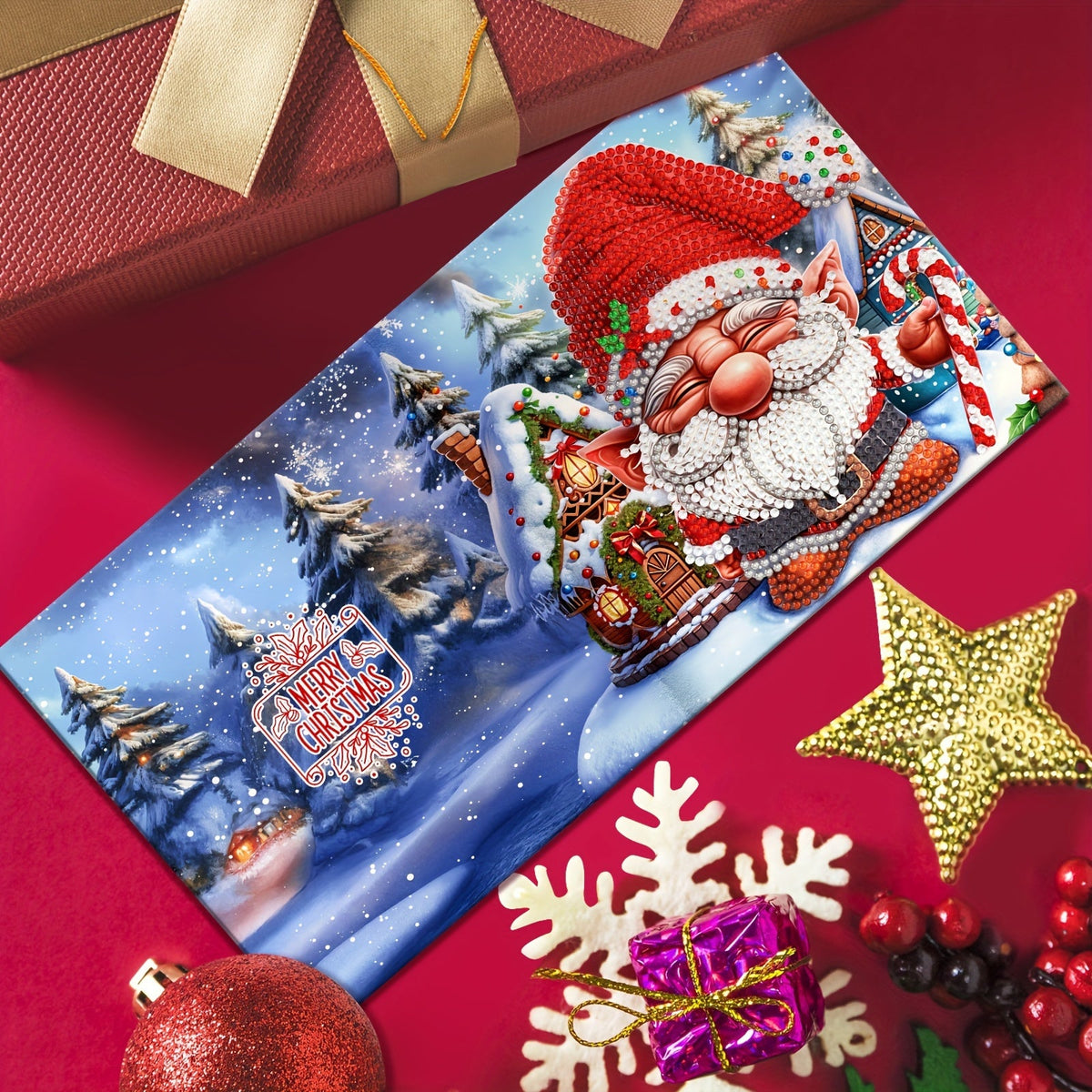 Cartões de Natal DIY 5D Diamond Painting com envelopes, designs de Pai Natal multicoloridos, conjunto 12 peças