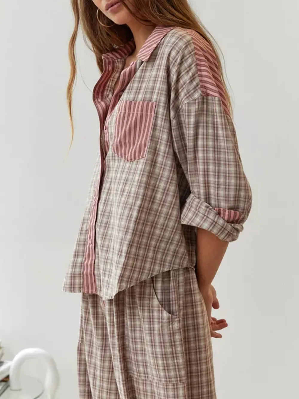 Conjunto pijama feminino 2 peças algodão macio elástico