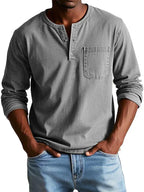 Camisa henley manga longa homem corte relaxado casual