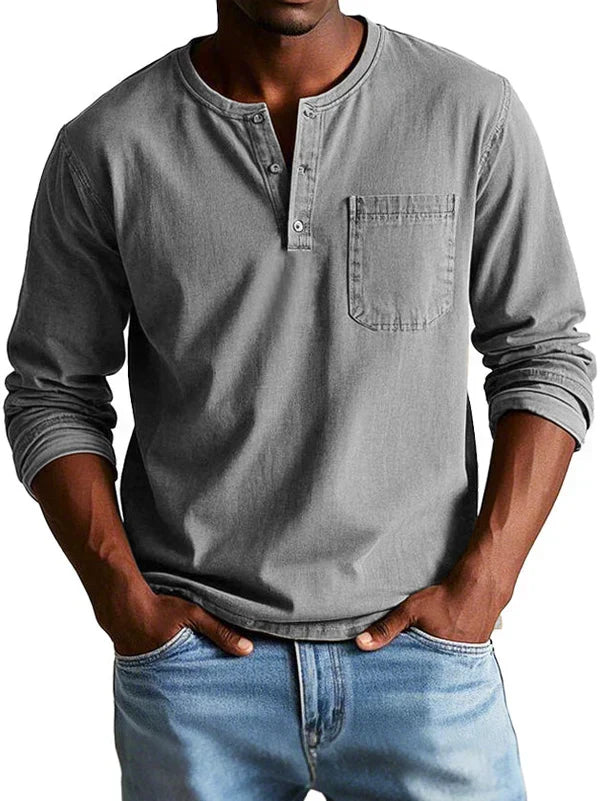 Camisa henley manga longa homem corte relaxado casual