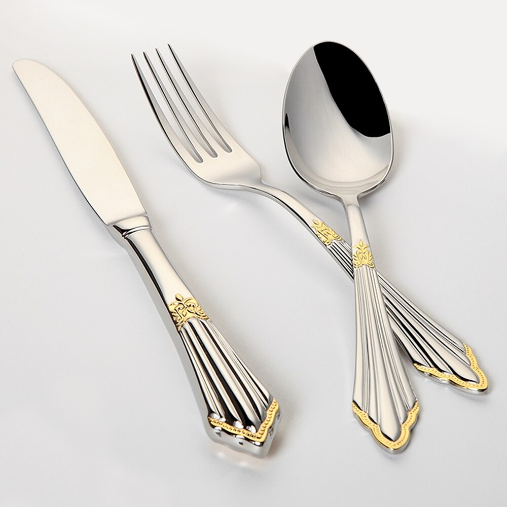 Conjunto de talheres em aço inoxidável com acabamento dourado, 24 ou 48 peças
