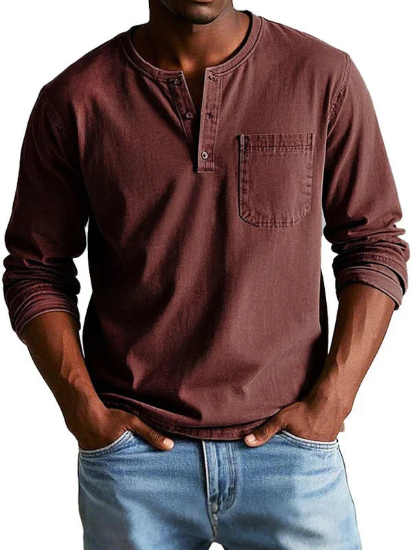 Camisa henley manga longa homem corte relaxado casual