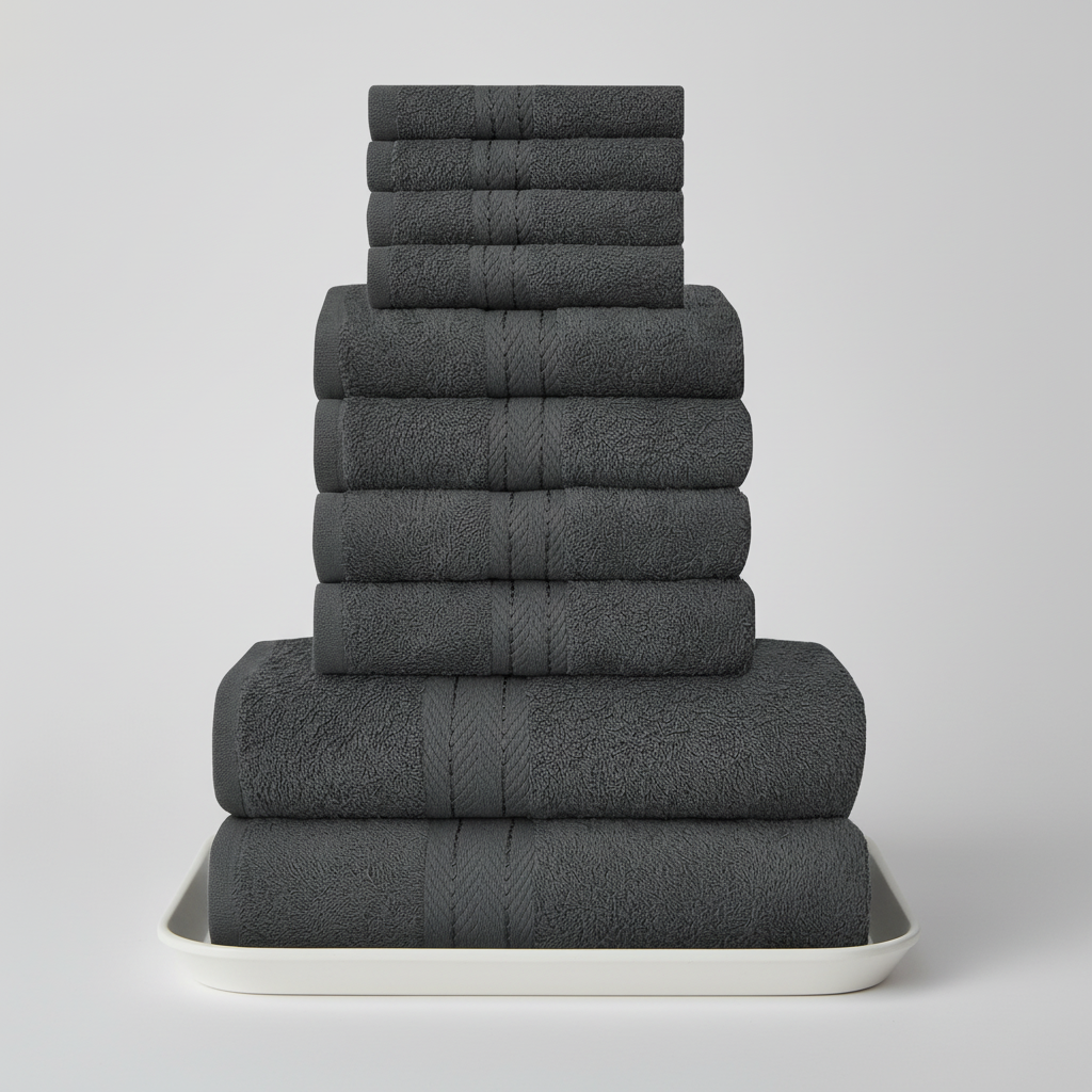 Conjunto de toalhas 10 peças em algodão egípcio 450 g/m², alta absorção e secagem rápida