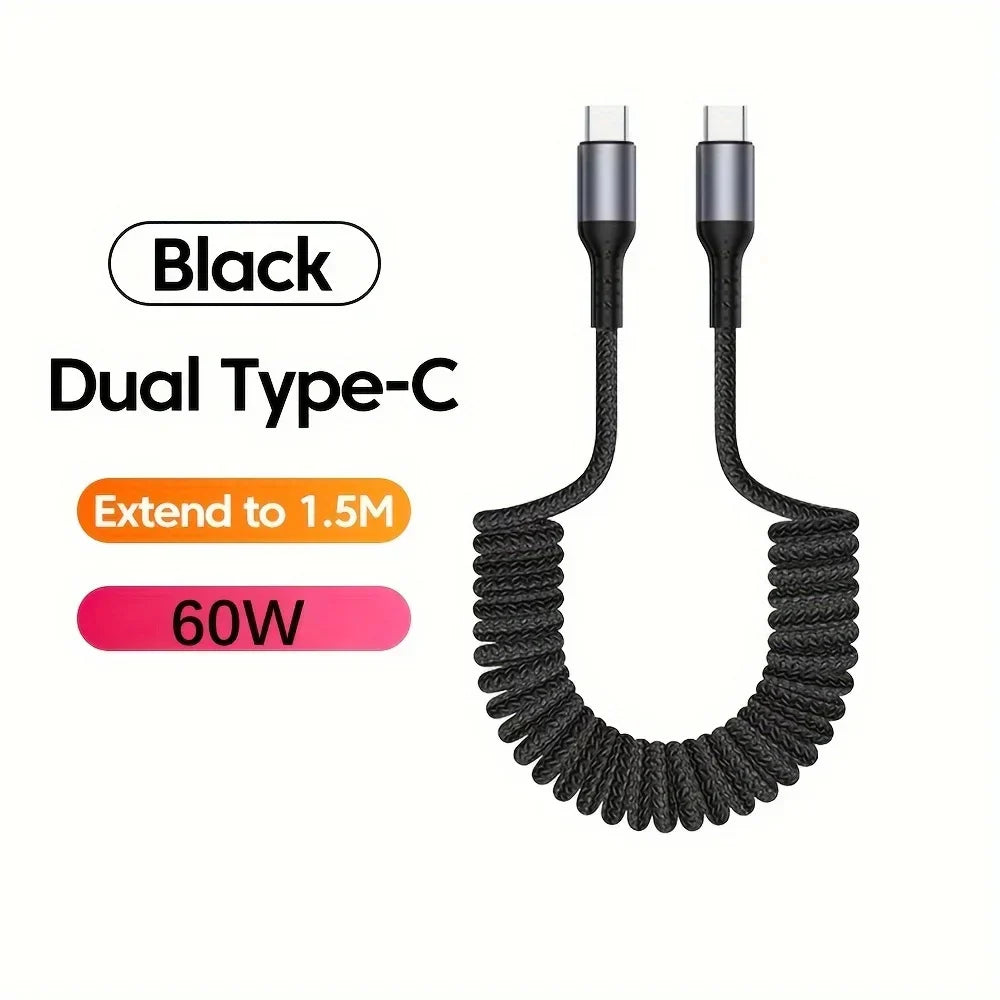 Cabo USB-C 100W design mola carregamento rápido PD transferência de dados