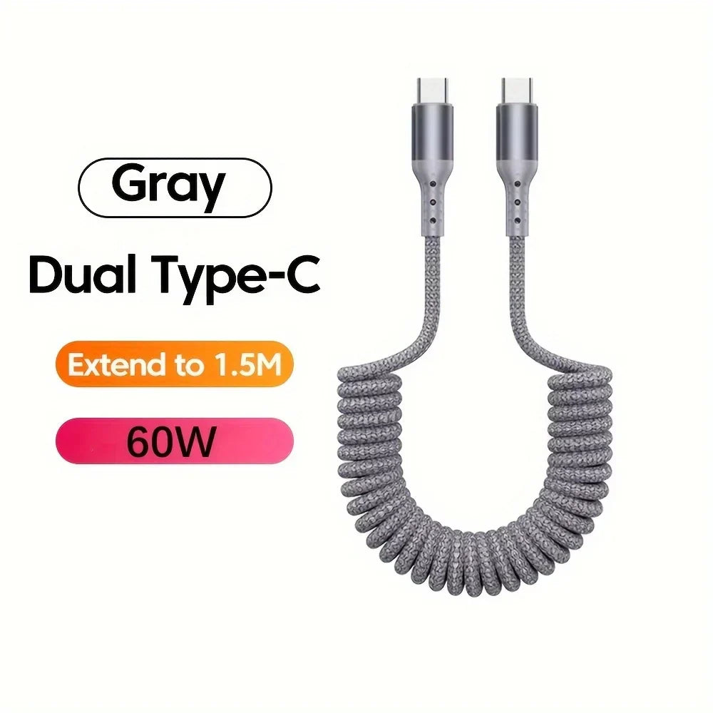 Cabo USB-C 100W design mola carregamento rápido PD transferência de dados