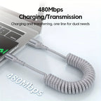 Cabo USB-C 100W design mola carregamento rápido PD transferência de dados