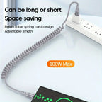 Cabo USB-C 100W design mola carregamento rápido PD transferência de dados