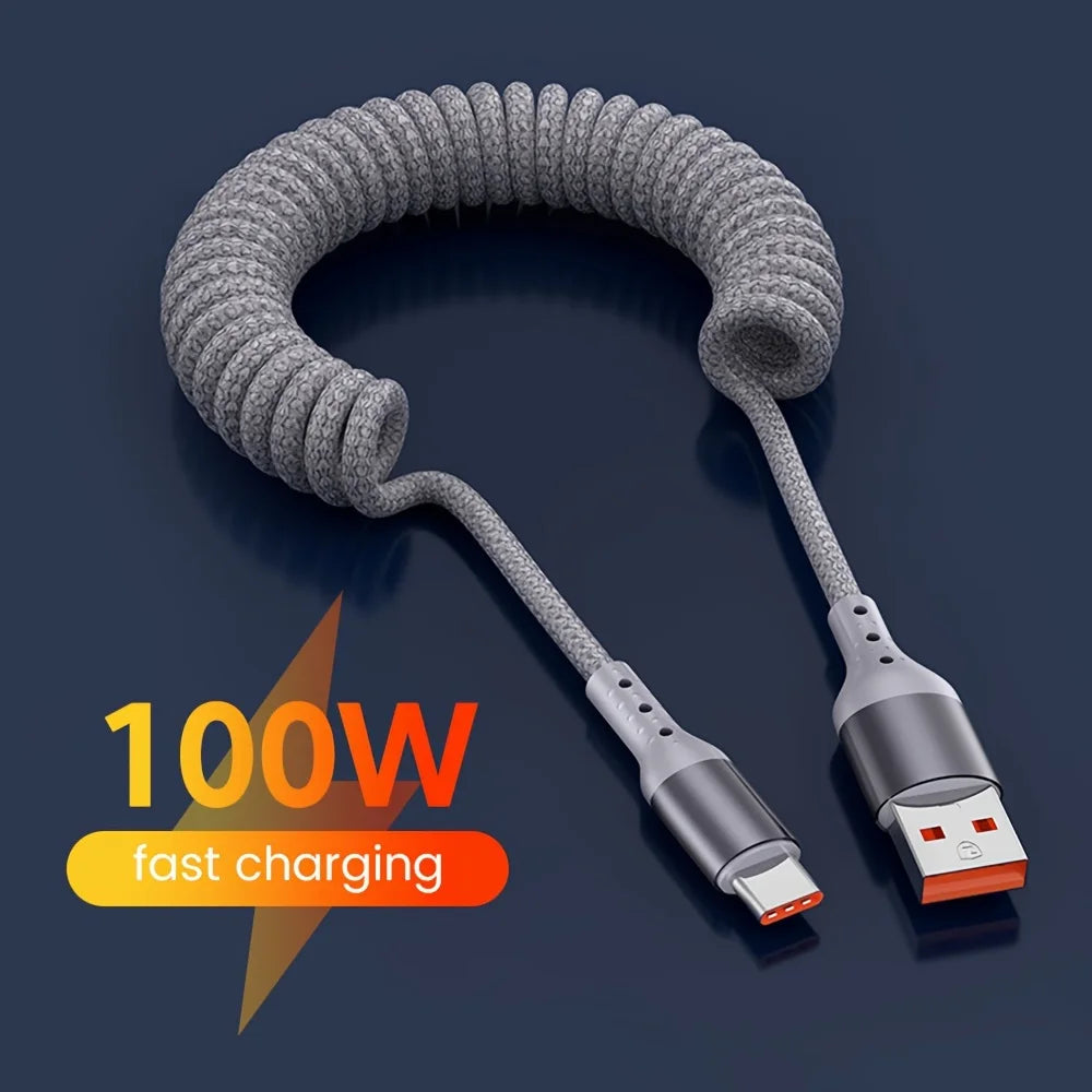 Cabo USB-C 100W design mola carregamento rápido PD transferência de dados
