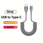Cabo USB-C 100W design mola carregamento rápido PD transferência de dados