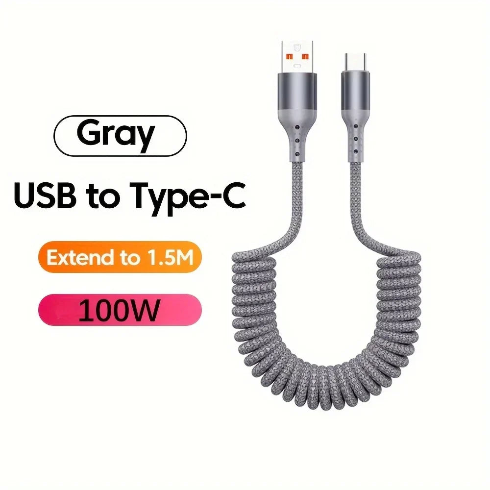 Cabo USB-C 100W design mola carregamento rápido PD transferência de dados