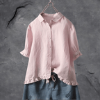 Camisa feminina folgada com botões em várias cores