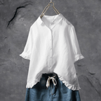 Camisa feminina folgada com botões em várias cores